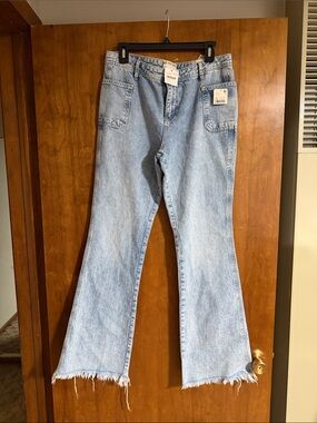 We The Free Light Blue Flare Jeans with Frayed Hem